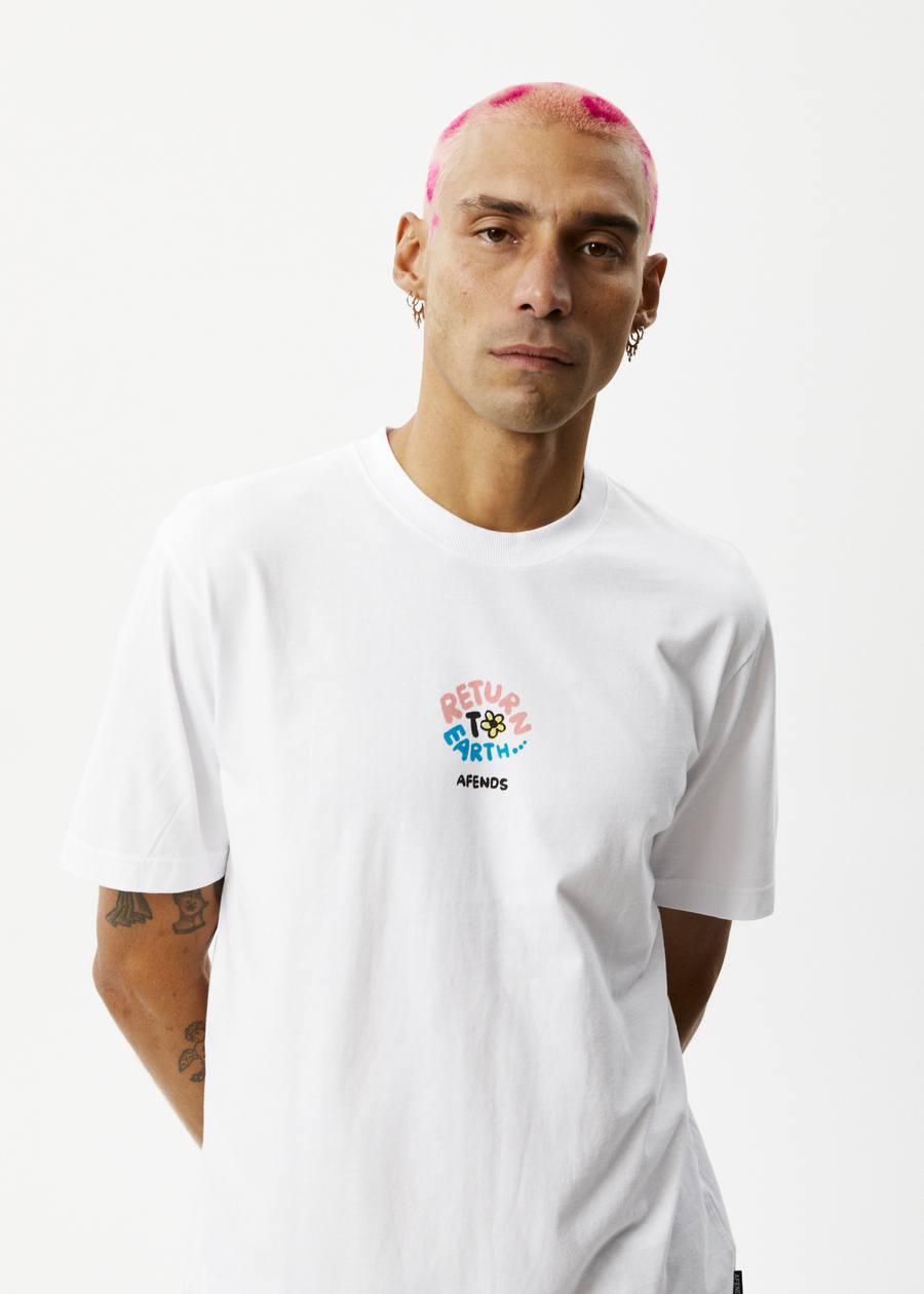 AFENDS Mens Return To Earth - Retro Graphic T-Shirt - White - Afends AU.