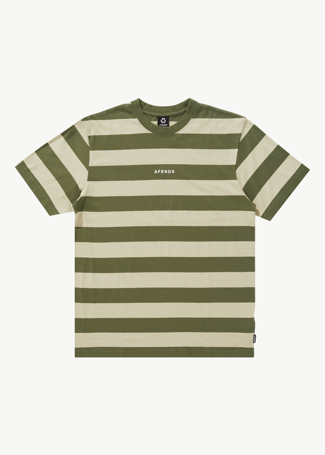 AFENDS Mens Needle - Retro Logo T-Shirt - Cypress Stripe 