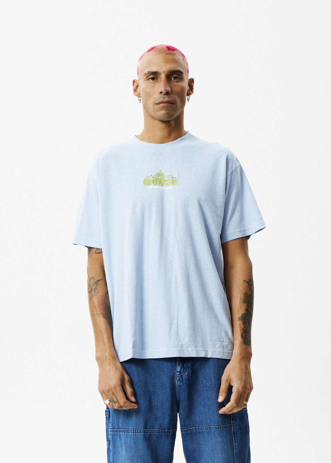 AFENDS Mens Programmed - Boxy Graphic Logo T-Shirt - Powder Blue 