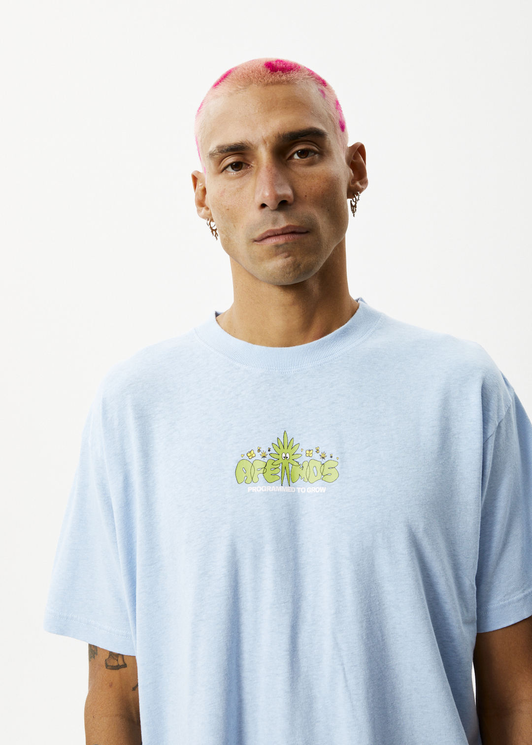 AFENDS Mens Programmed - Boxy Graphic Logo T-Shirt - Powder Blue 