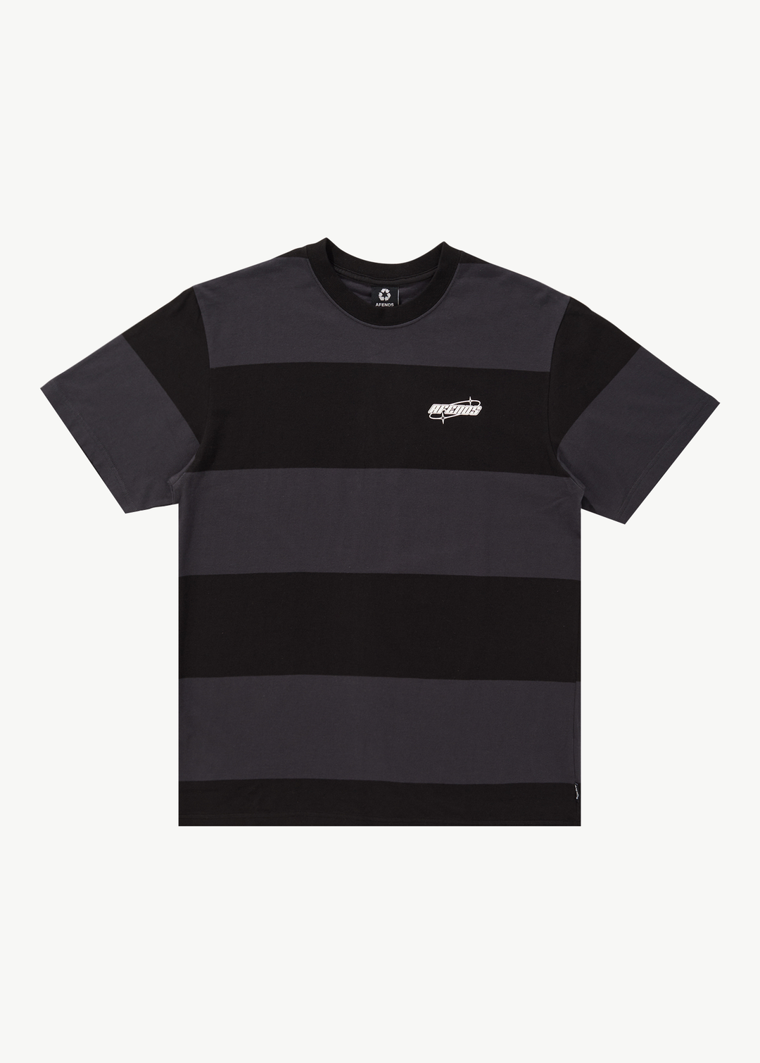 AFENDS Mens Continual - Retro Graphic Logo T-Shirt - Black Stripe 