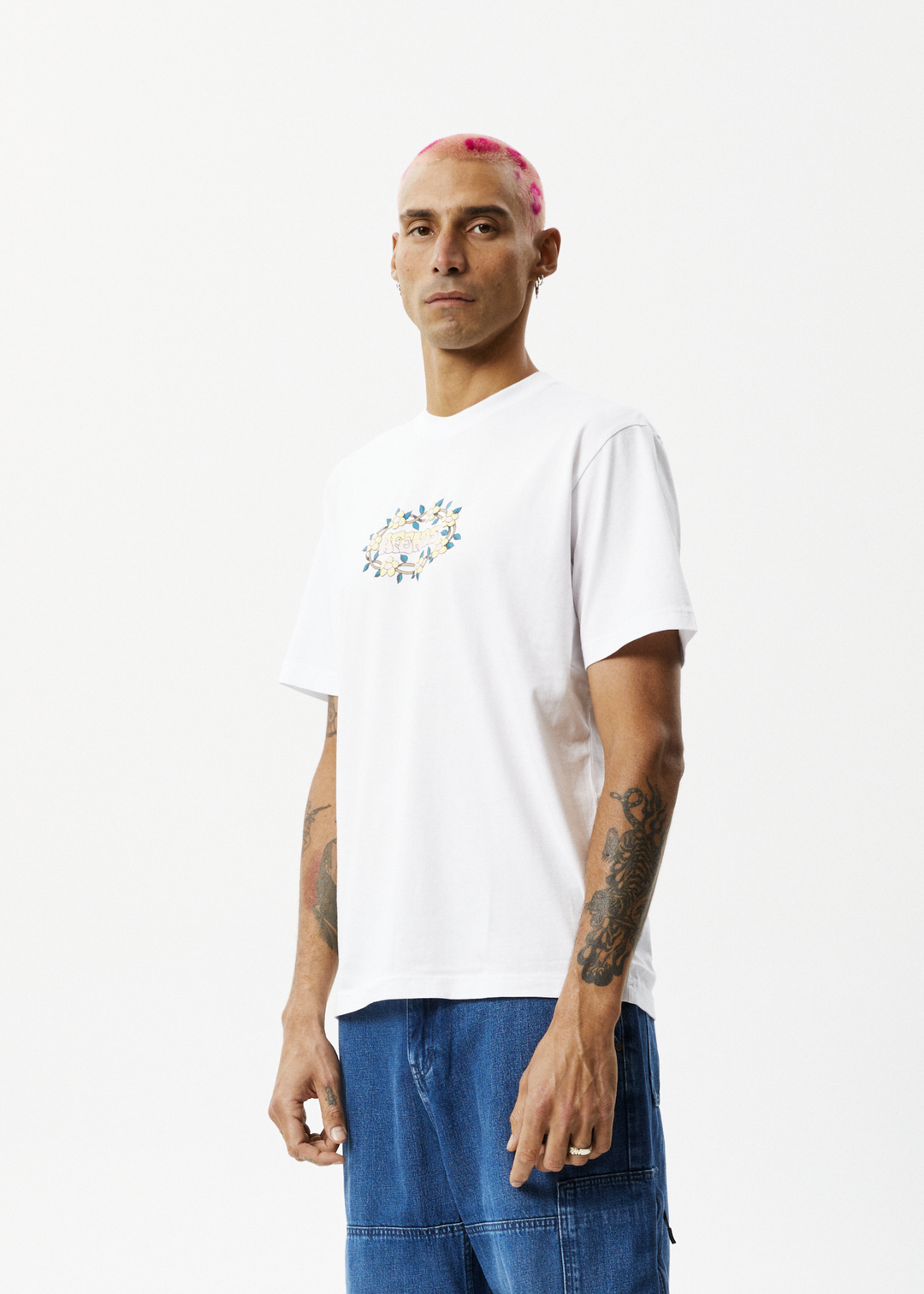 AFENDS Mens Bloom - Retro Graphic Logo T-Shirt - White 