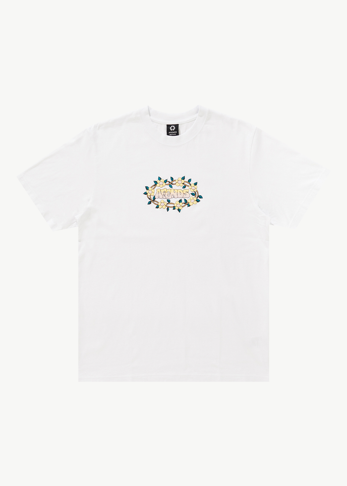Afends Mens Bloom - Recycled Retro Graphic Logo T-Shirt - White 