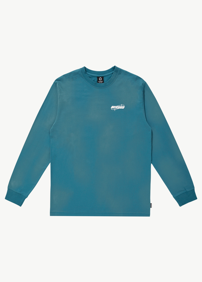 Afends Mens Eternal - Recycled Long Sleeve Graphic Logo T-Shirt - Worn Azure 