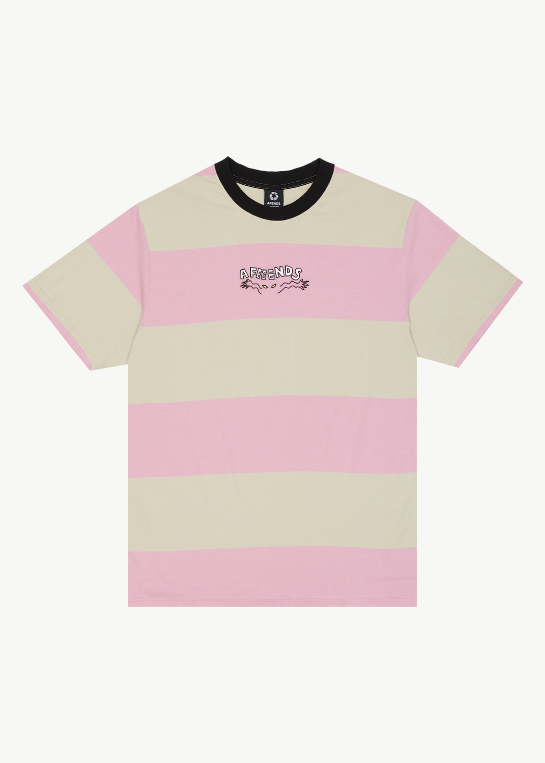 AFENDS Mens Space - Striped Retro Logo T-Shirt - Candy Stripe 