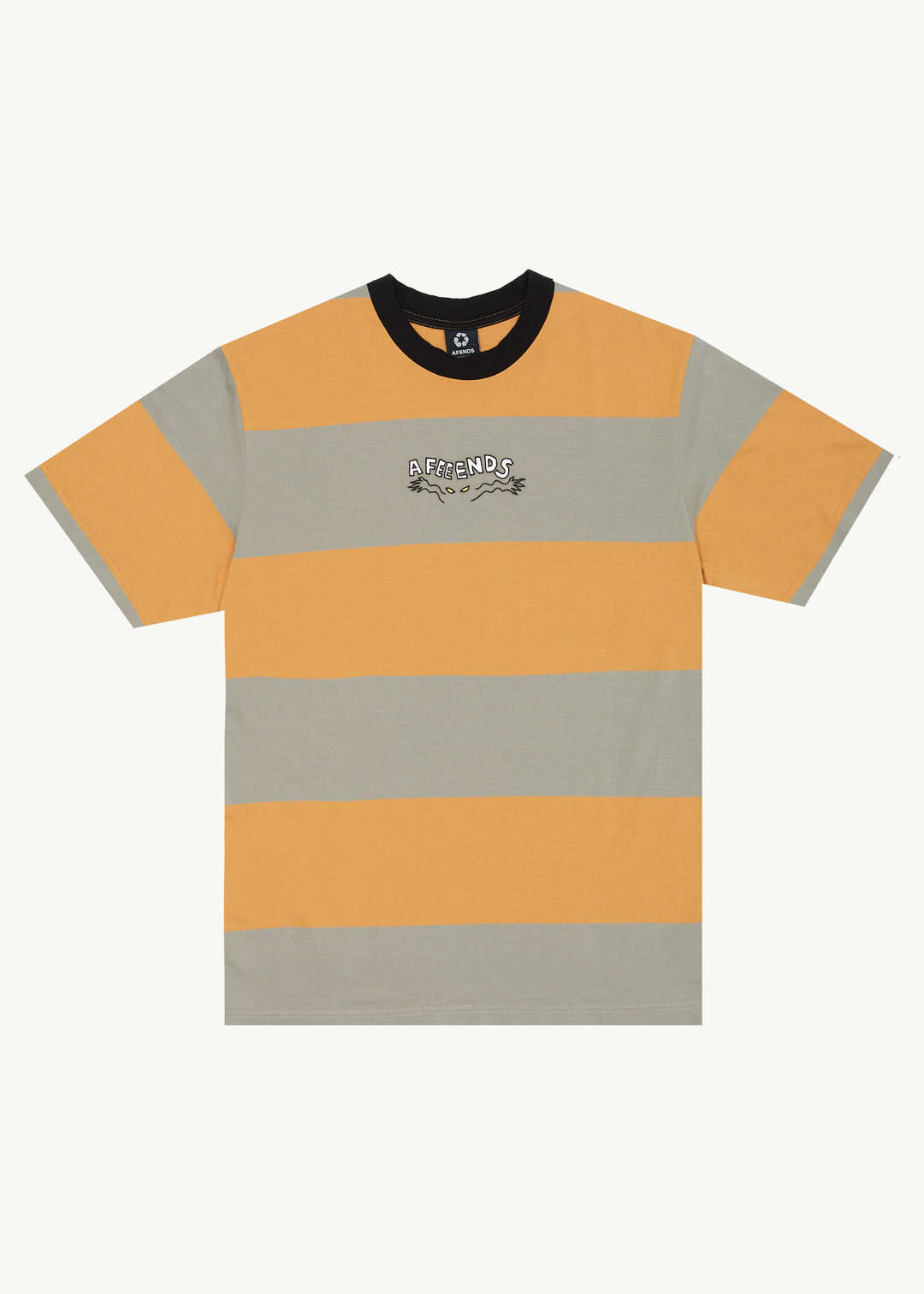 AFENDS Mens Space - Stripes Retro Logo T-Shirt - Mustard Stripe 