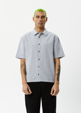 Afends Mens Intergalactic -  Short Sleeve Shirt - Navy Stripe - Afends mens intergalactic    short sleeve shirt   navy stripe 