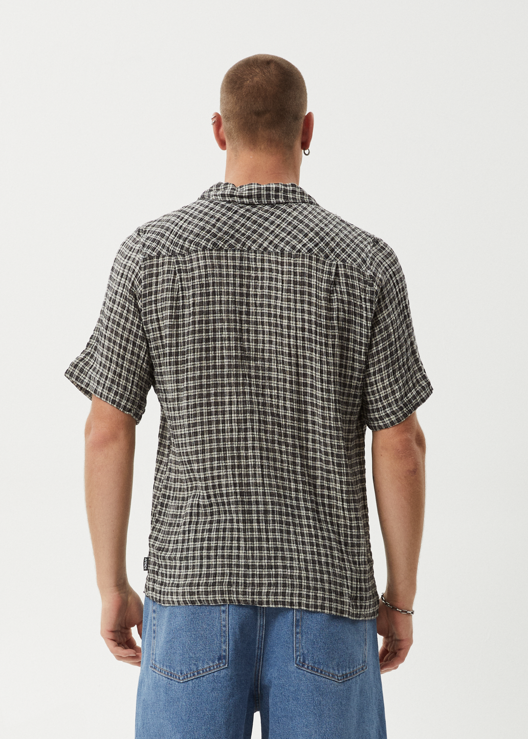 AFENDS Mens Asta - Seer Sucker Regular Shirt - Steel Check 