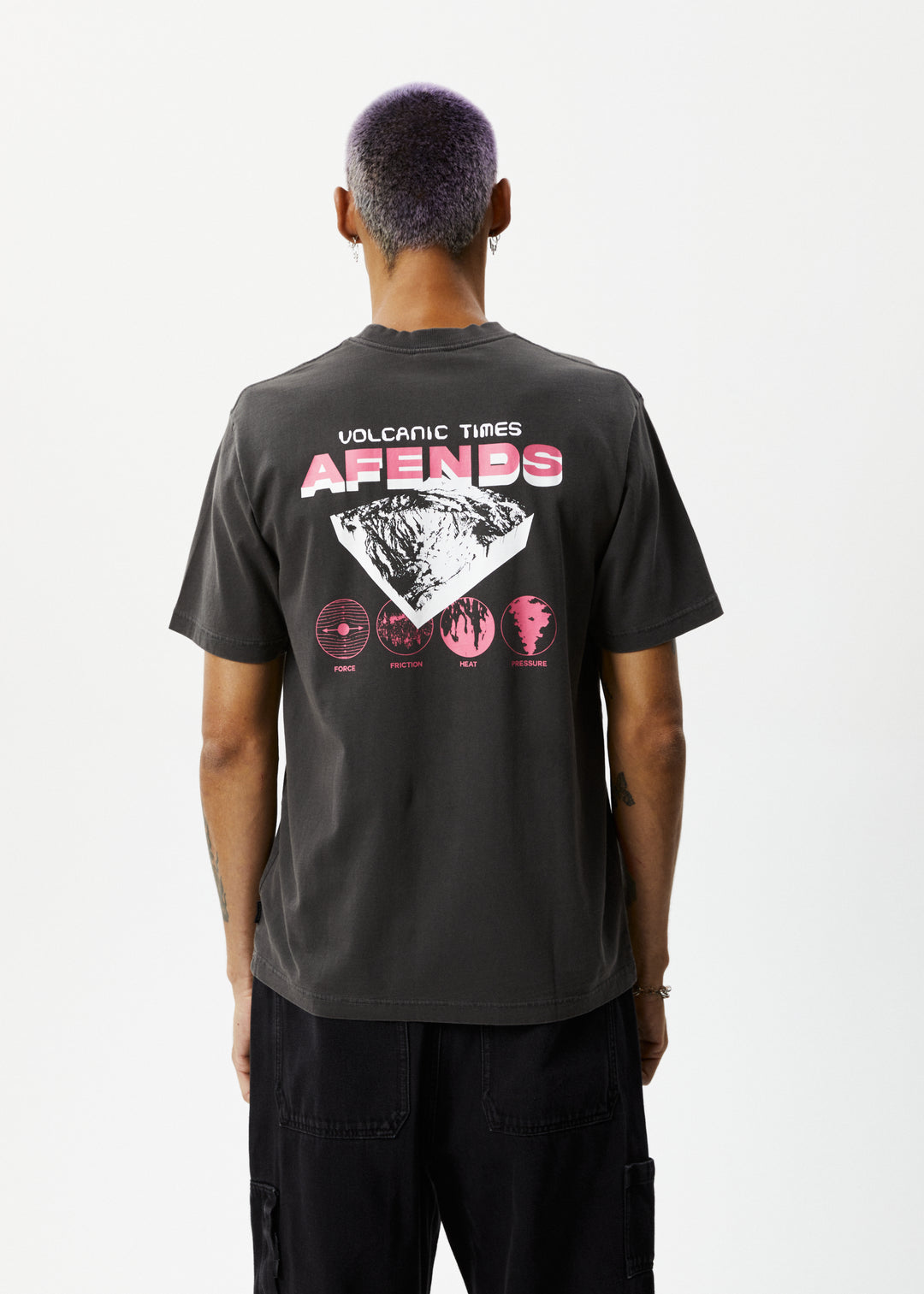 AFENDS Mens Volcanic Times - Graphic Retro T-Shirt - Stone Black 