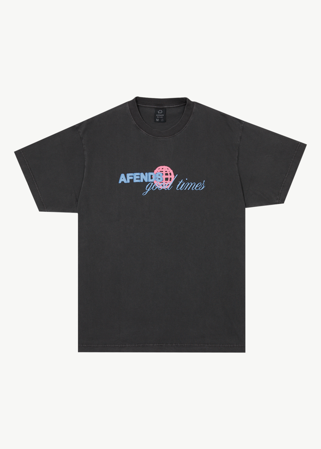 AFENDS Mens Good Times - Graphic Boxy T-Shirt - Stone Black 