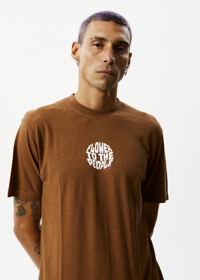 Afends Mens Circular - Graphic Retro  T-Shirt - Toffee 