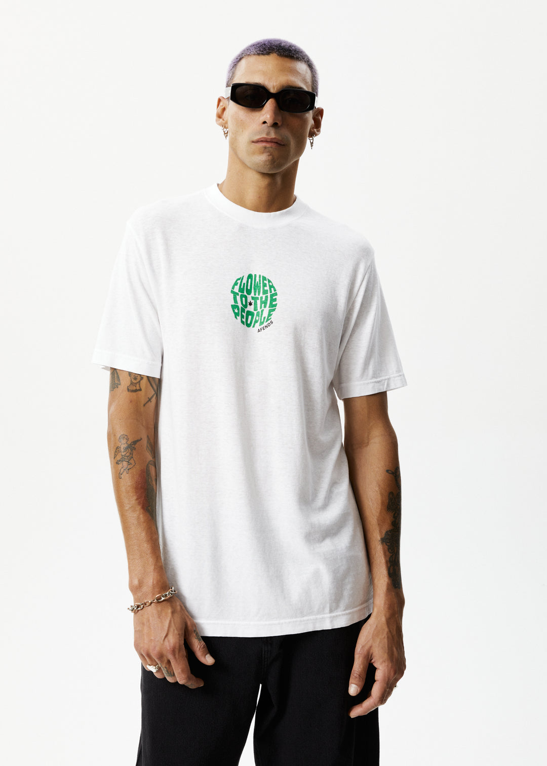 AFENDS Mens Circular - Graphic Retro T-Shirt - White 