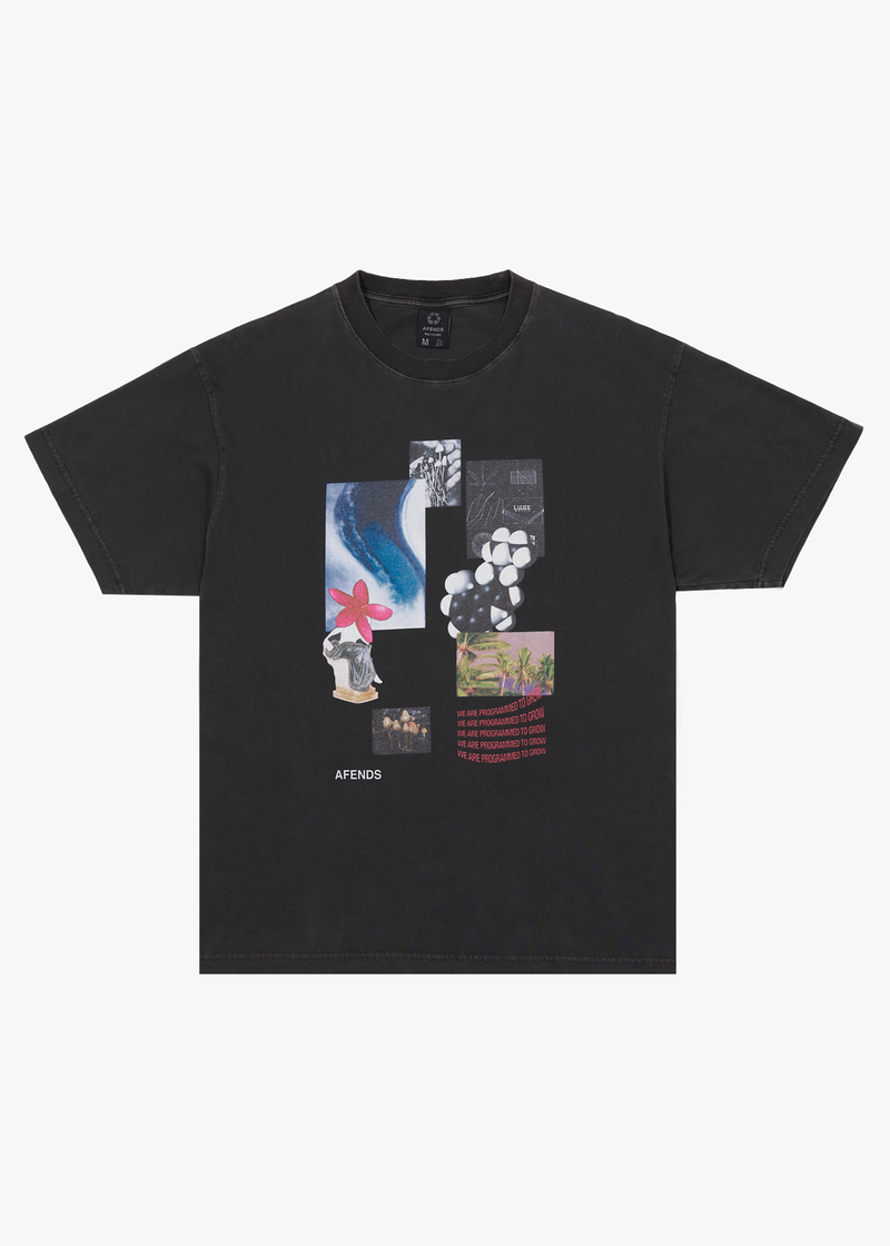 AFENDS Mens Under Pressure - Graphic Boxy T-Shirt - Stone Black