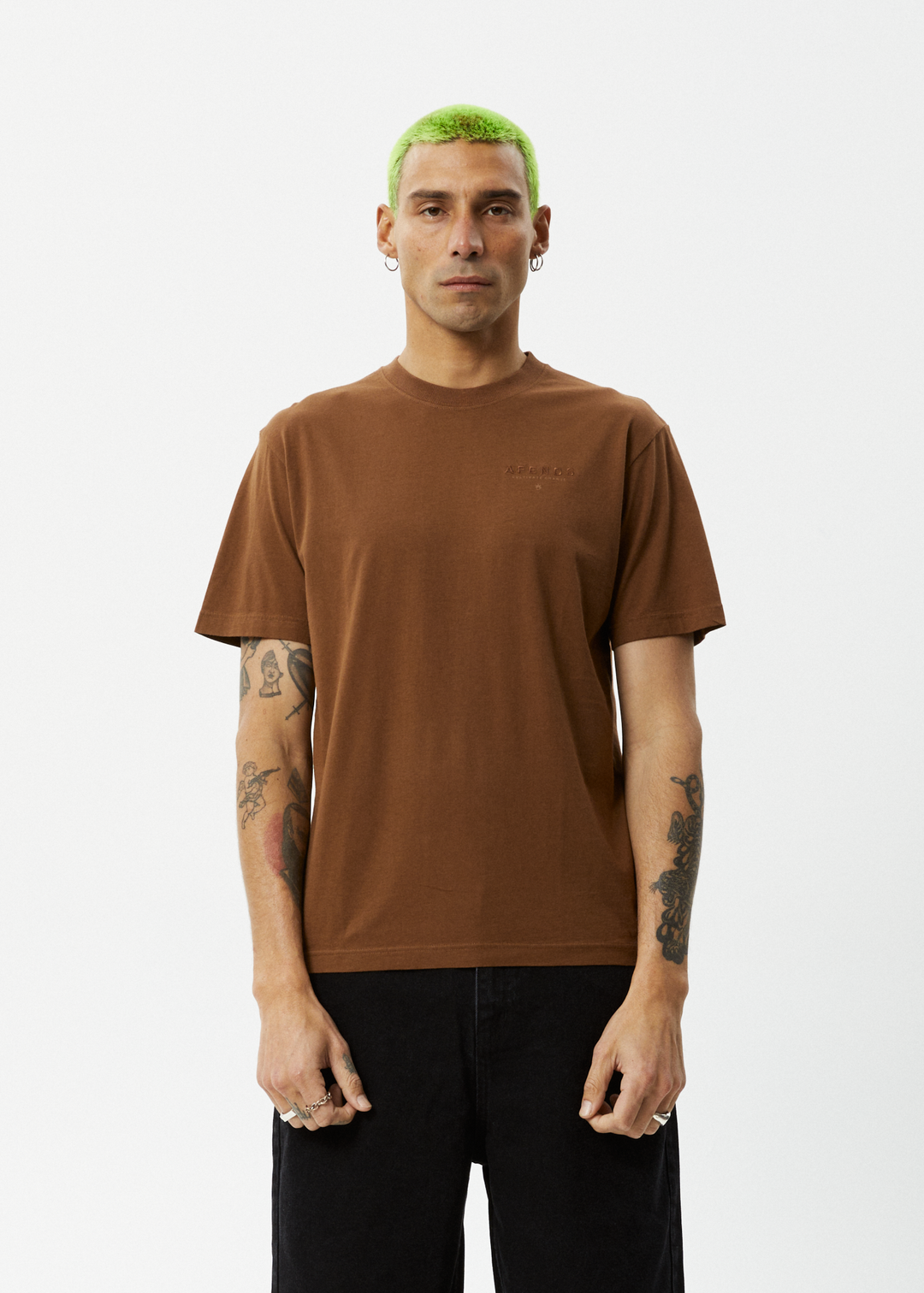 AFENDS Mens Outside - Graphic Retro T-Shirt - Toffee 