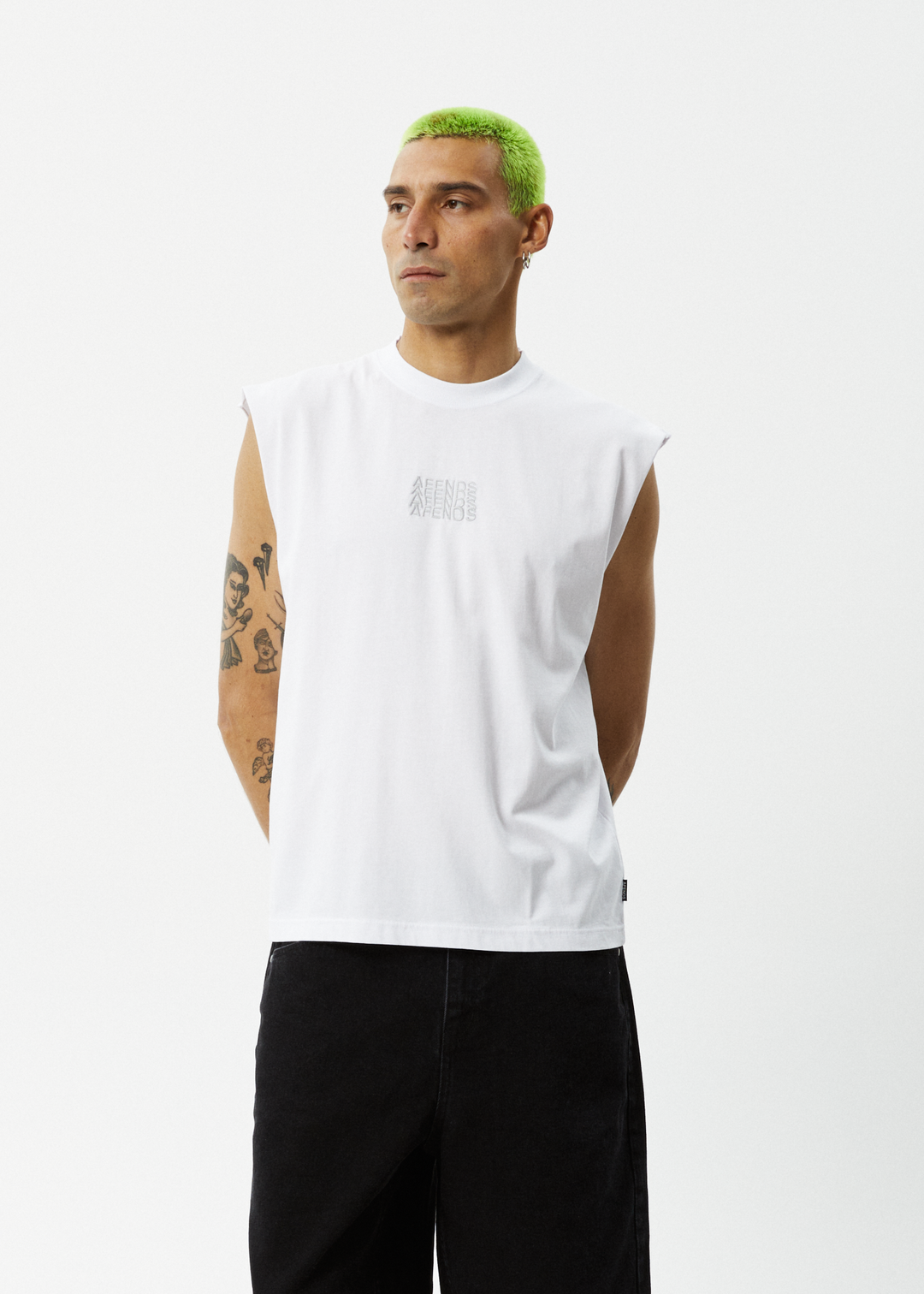 AFENDS Mens Limits - Graphic Sleeveless T-Shirt - White 