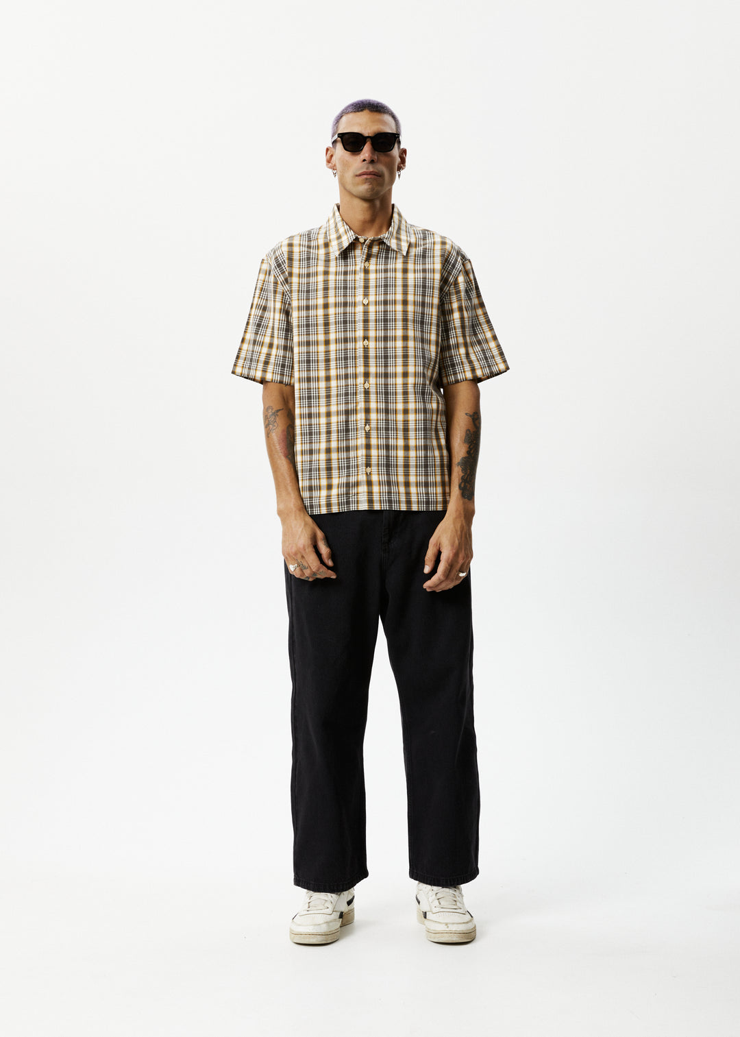 AFENDS Mens Check Out - Short Sleeve Shirt - Moonbeam Check 