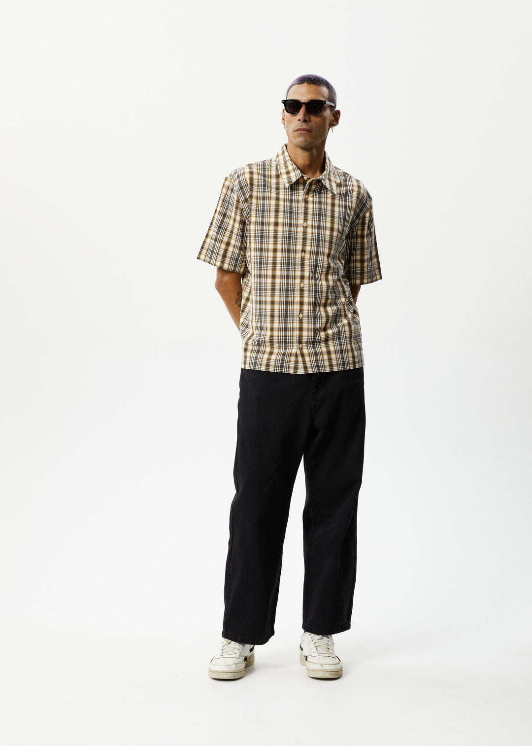 AFENDS Mens Check Out - Short Sleeve Shirt - Moonbeam Check 