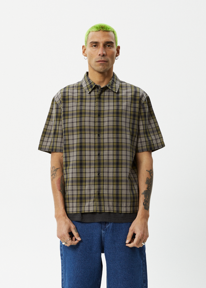 Afends Mens Check Out -  Short Sleeve Shirt - Military Check 