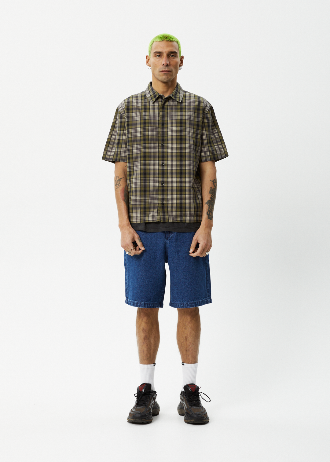 AFENDS Mens Check Out - Short Sleeve Shirt - Military Check 