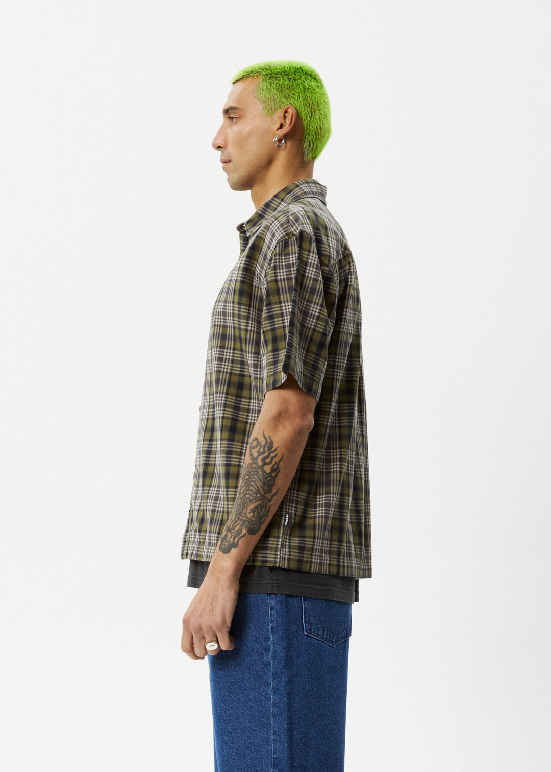 AFENDS Mens Check Out - Short Sleeve Shirt - Military Check 