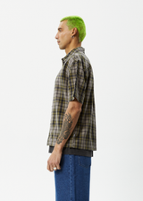 Afends Mens Check Out -  Short Sleeve Shirt - Military Check - Afends mens check out    short sleeve shirt   military check 