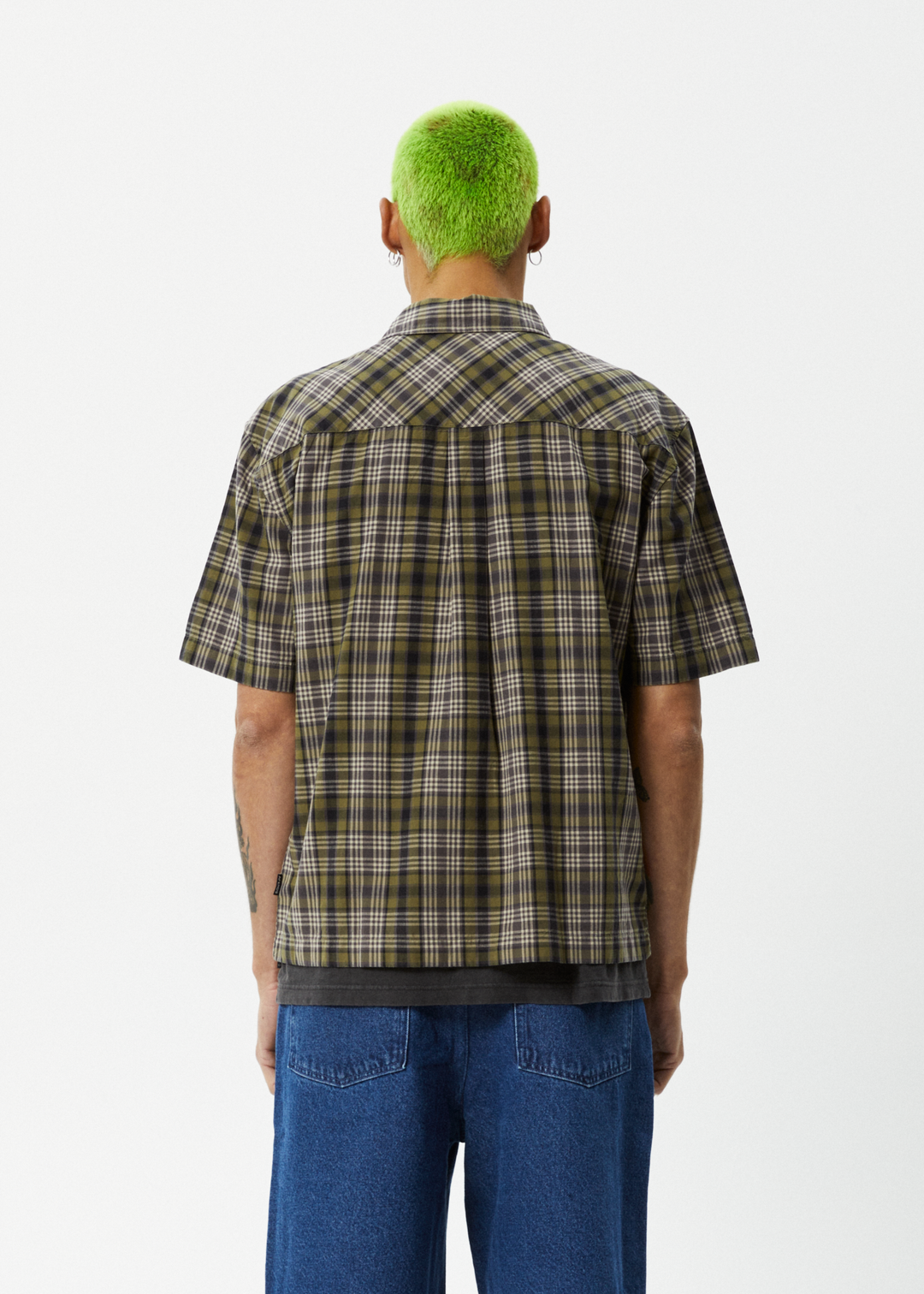 AFENDS Mens Check Out - Short Sleeve Shirt - Military Check 