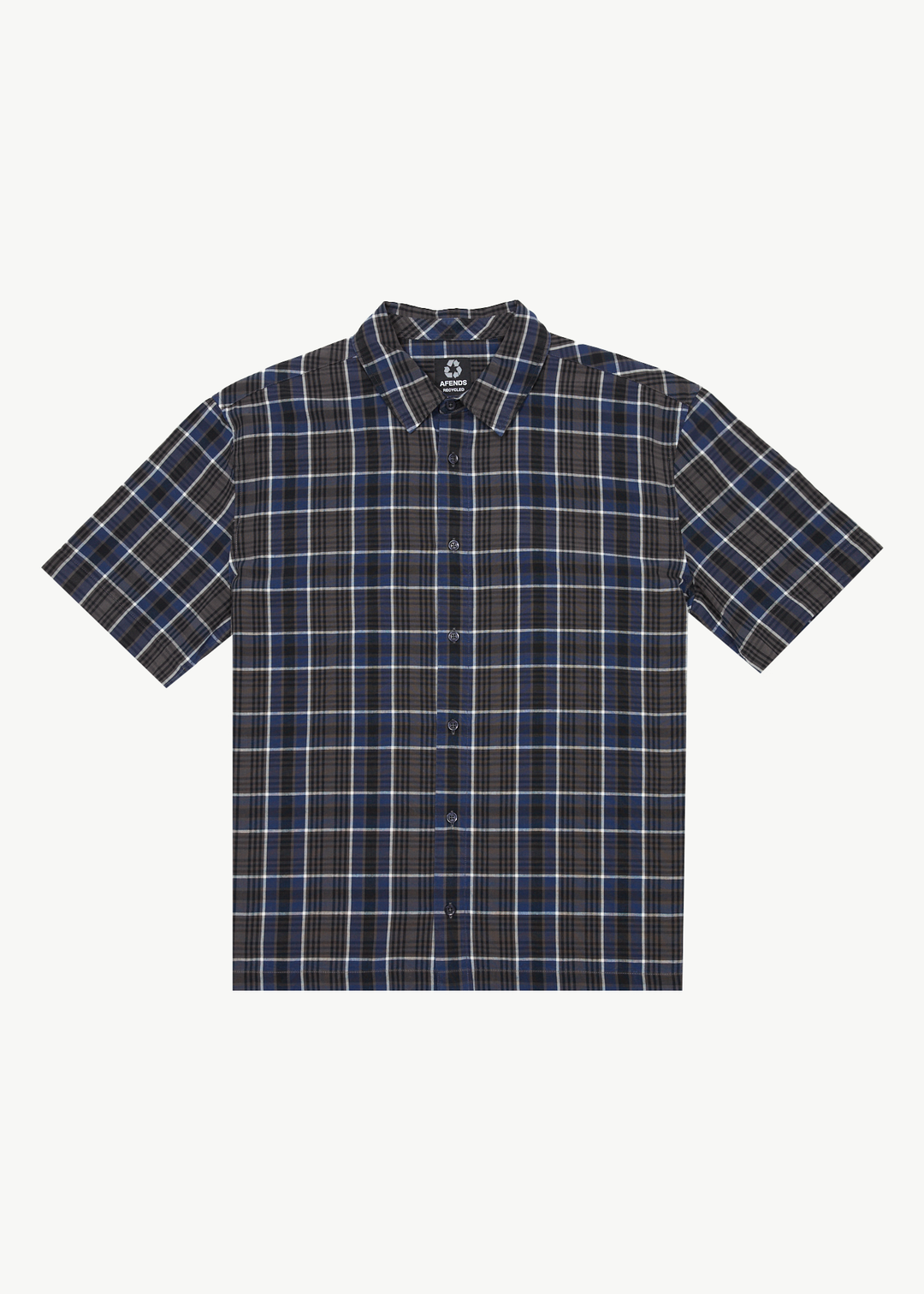 AFENDS Mens Check Out - Short Sleeve Shirt - Navy Check 