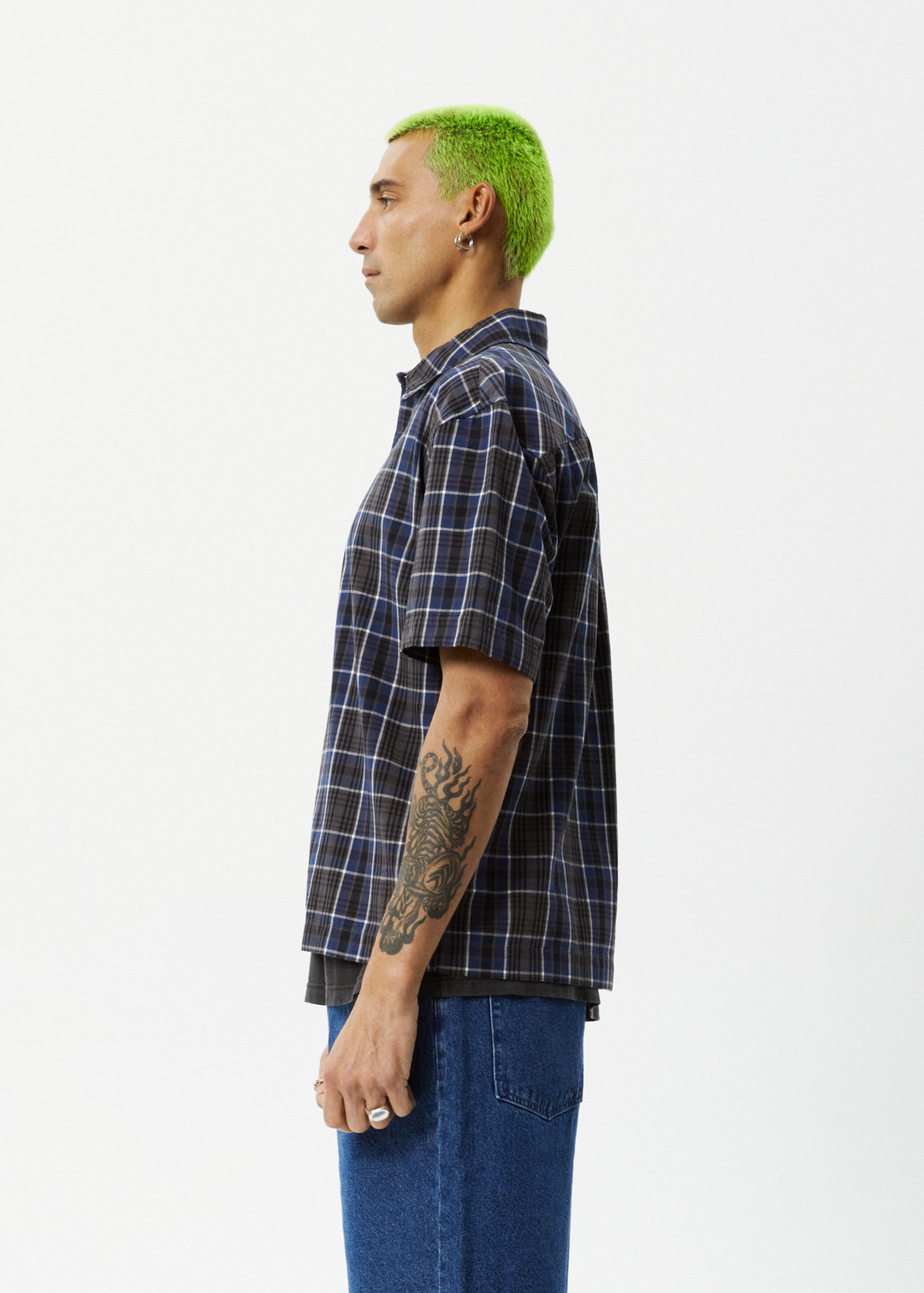 AFENDS Mens Check Out - Short Sleeve Shirt - Navy Check 