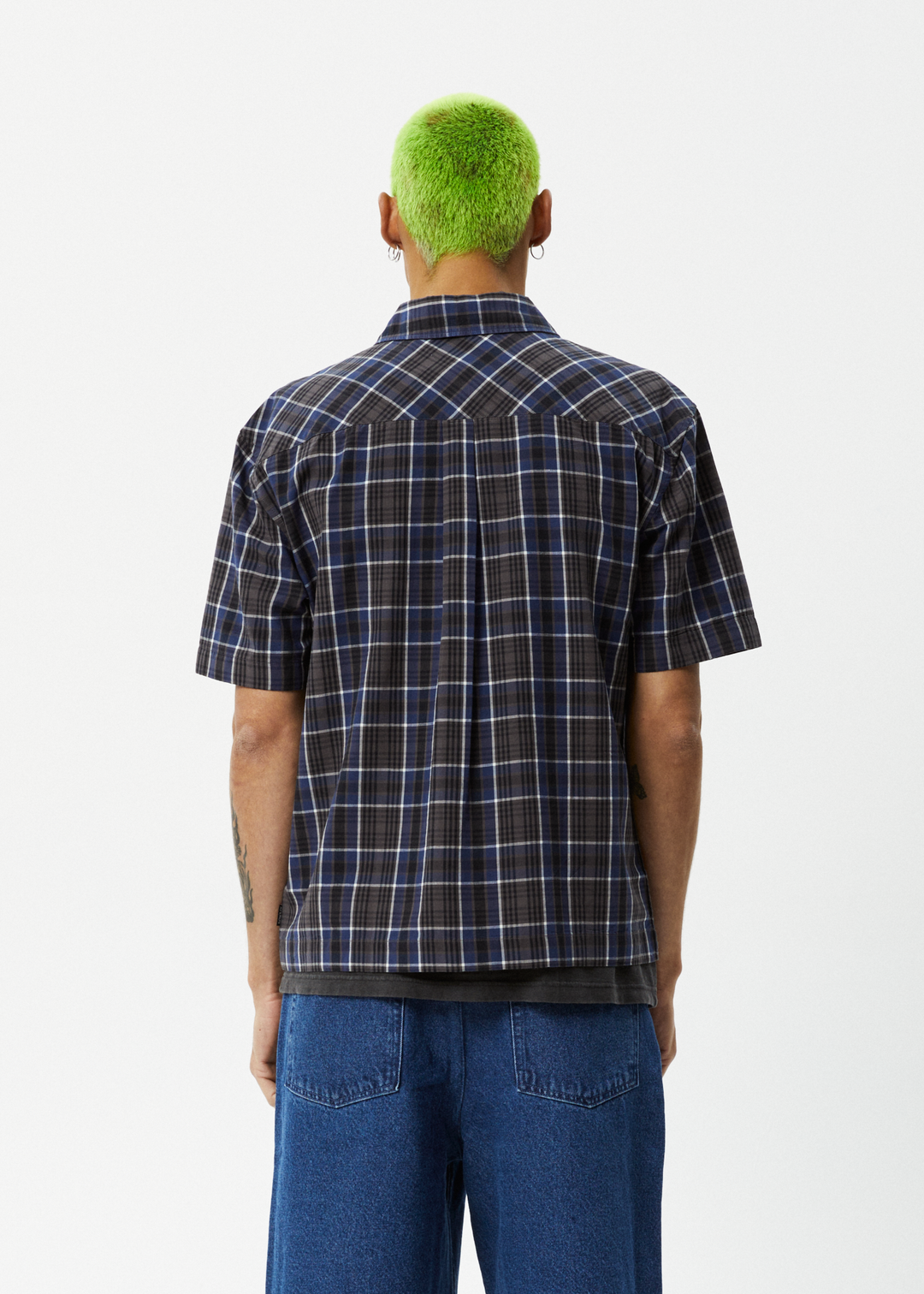 AFENDS Mens Check Out - Short Sleeve Shirt - Navy Check 