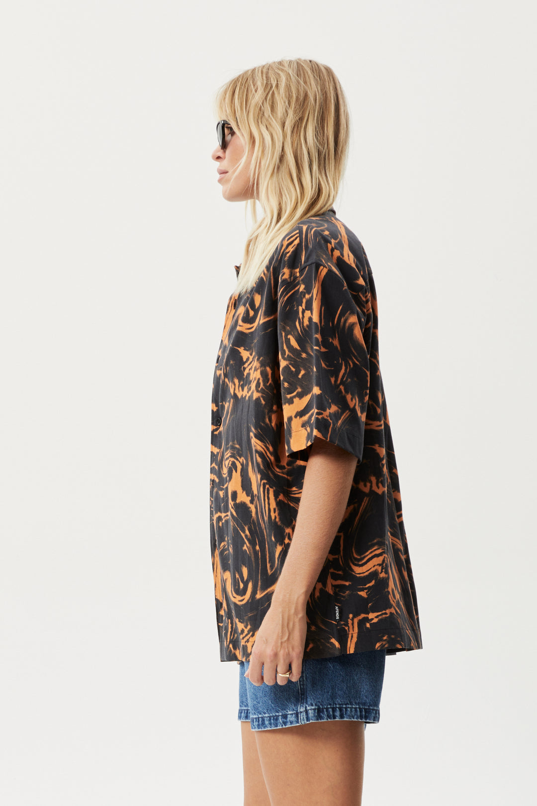 AFENDS Womens Marble - Short Sleeve Shirt - Black 