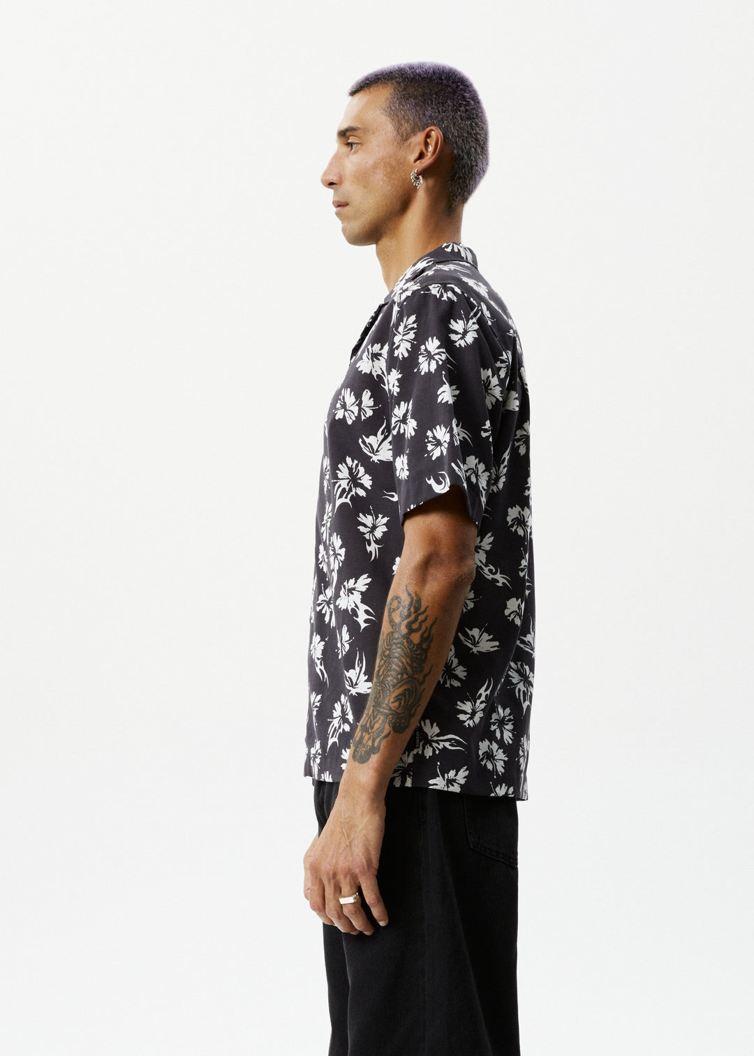 AFENDS Mens Hibiscus - Cuban Shirt - Black 