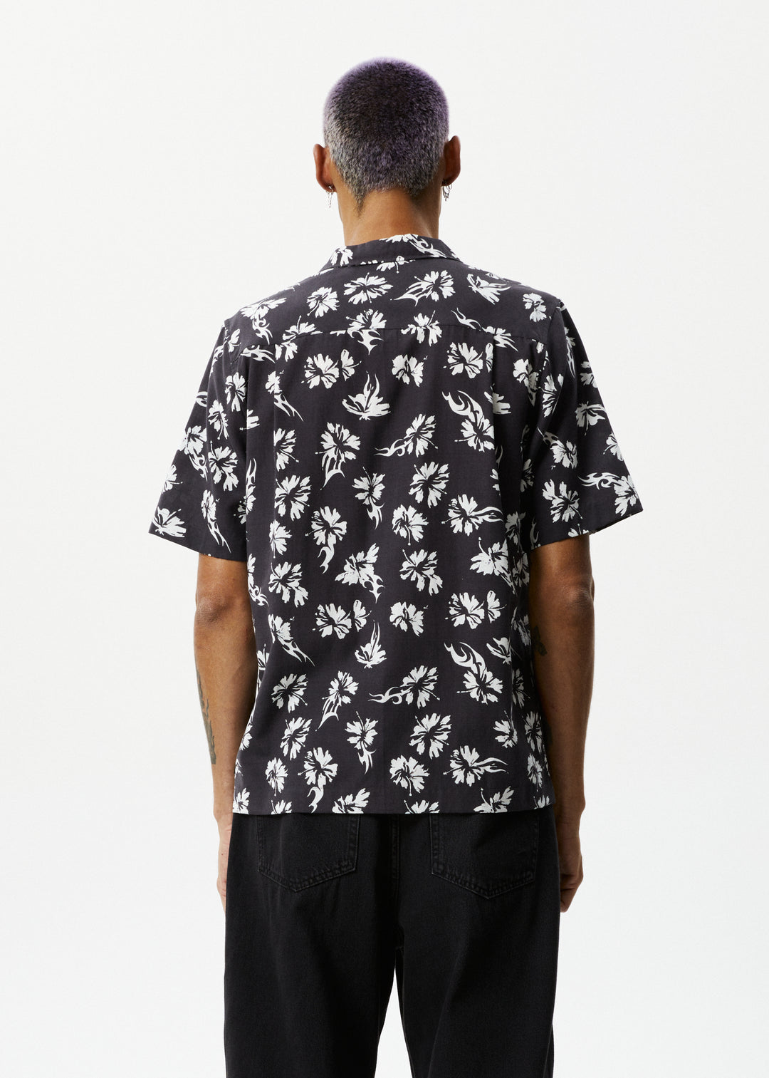 AFENDS Mens Hibiscus - Cuban Shirt - Black 