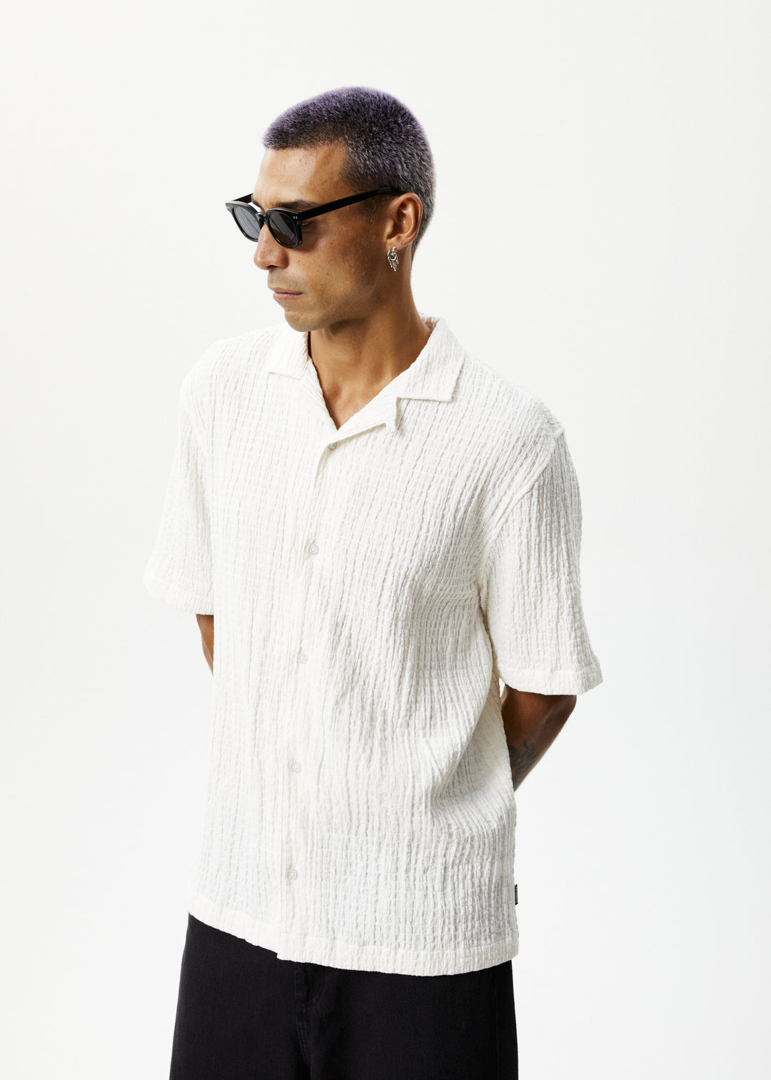 AFENDS Mens Calm - Cuban Short Sleeve Shirt - White 