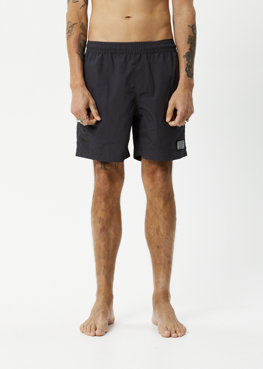 AFENDS Mens Collage - Swim Short 18" - Charcoal 