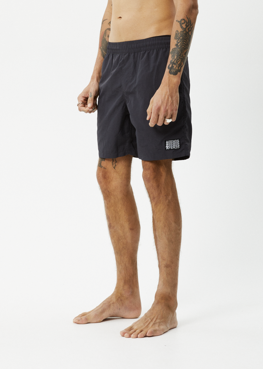 AFENDS Mens Collage - Swim Short 18" - Charcoal 