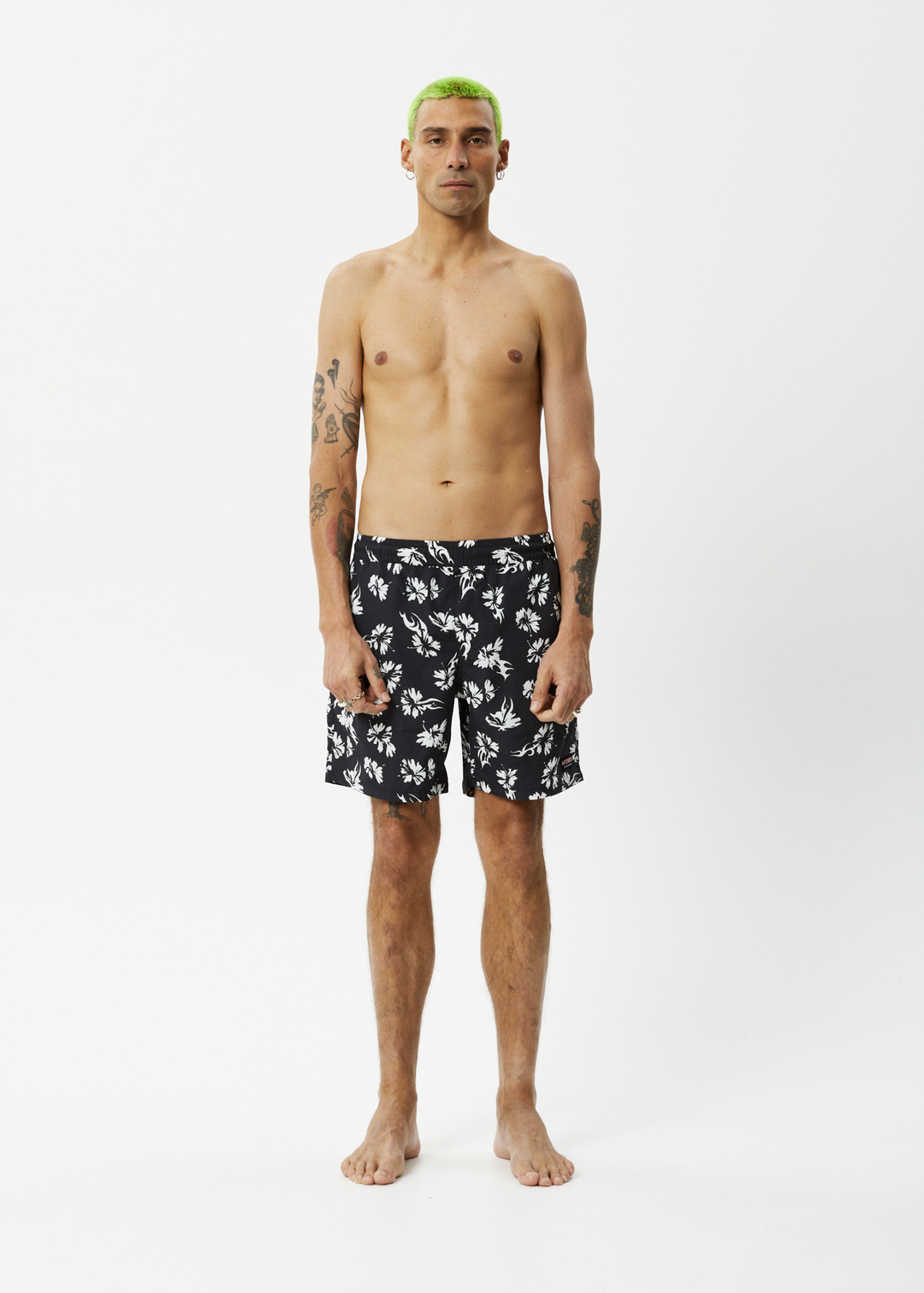 AFENDS Mens Hibiscus - Swim Short 18" - Black 