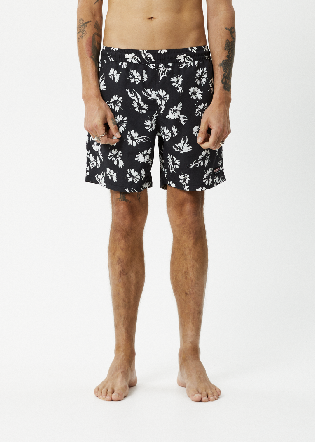 AFENDS Mens Hibiscus - Swim Short 18" - Black 