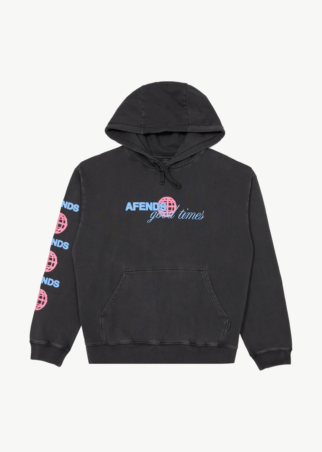 AFENDS Mens Good Times Logo Hoodie Stone Black