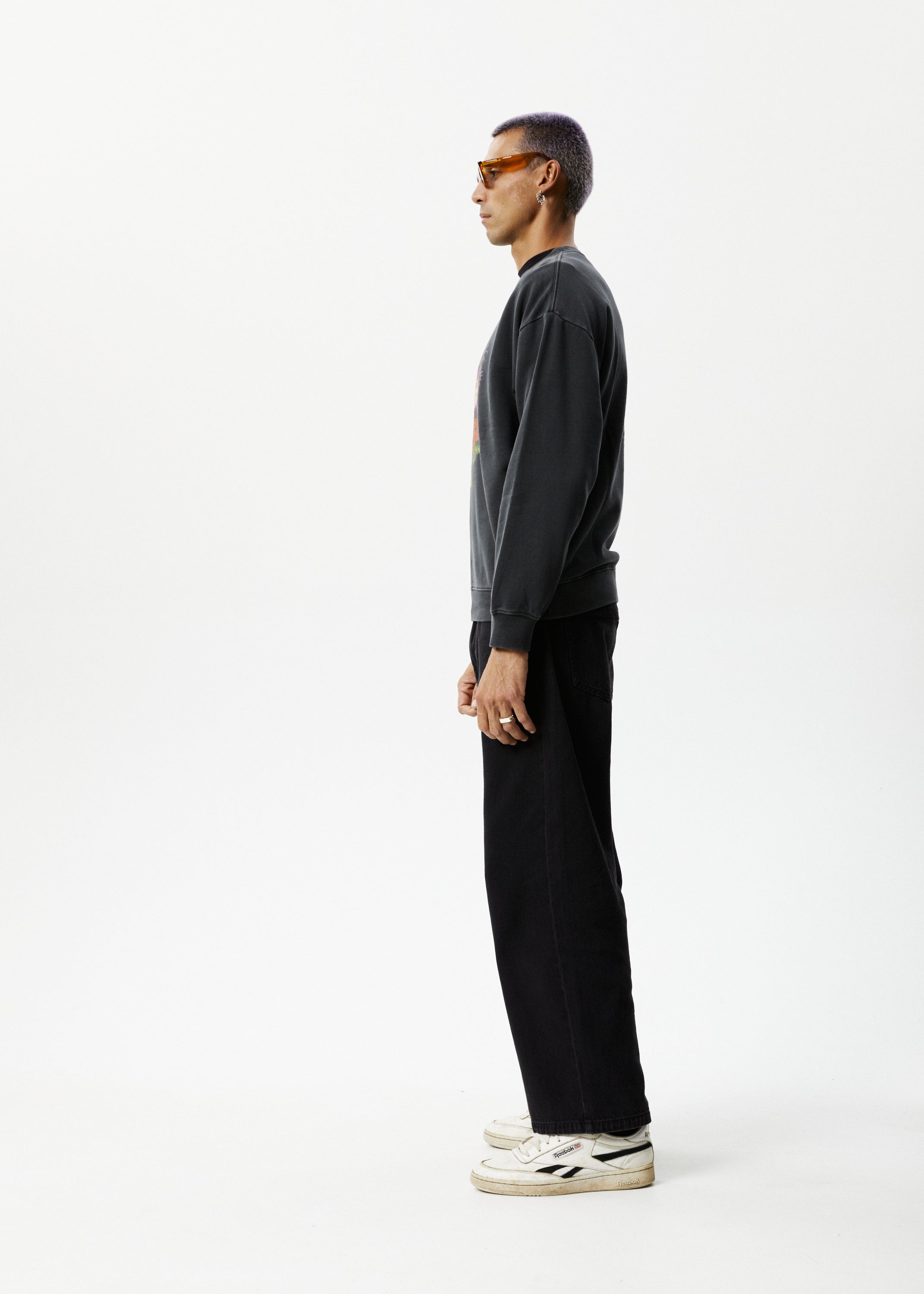 AFENDS Mens Holiday - Crew Neck Jumper - Stone Black