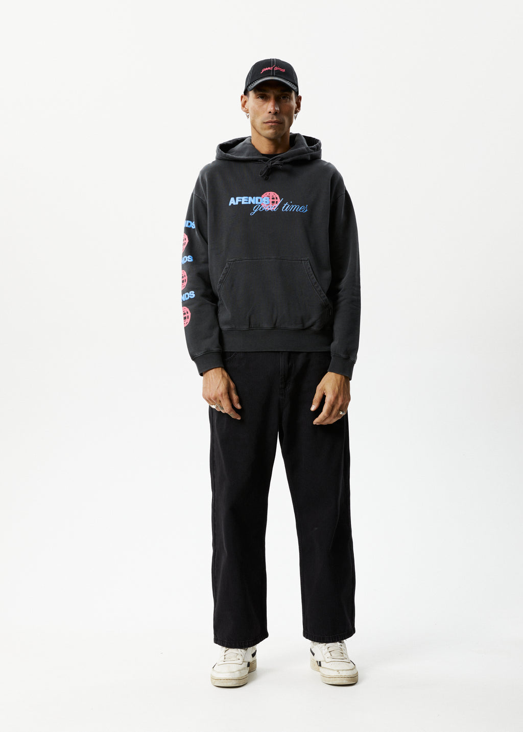 AFENDS Mens Good Times - Logo Hoodie - Stone Black 