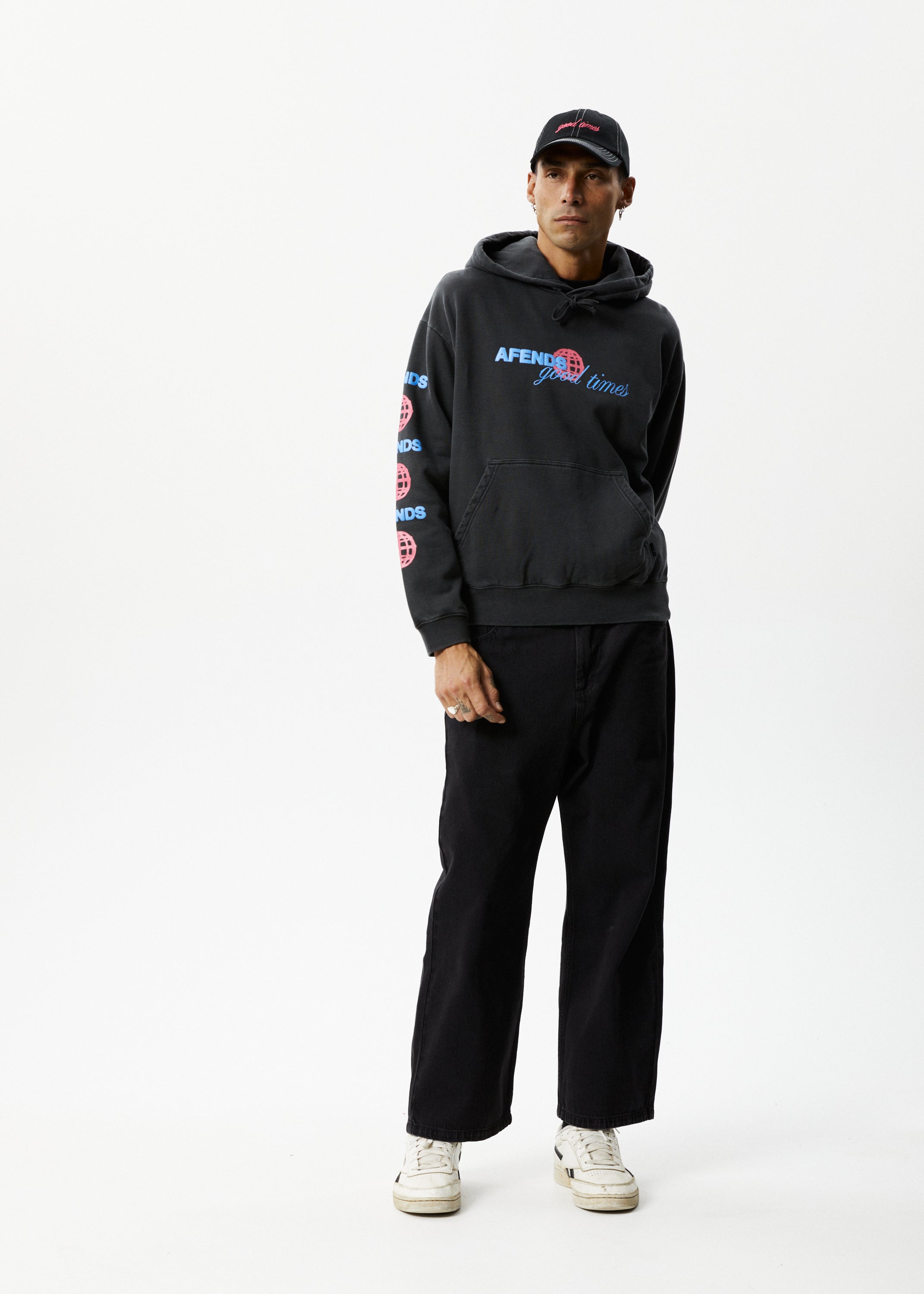 AFENDS Mens Good Times - Logo Hoodie - Stone Black 