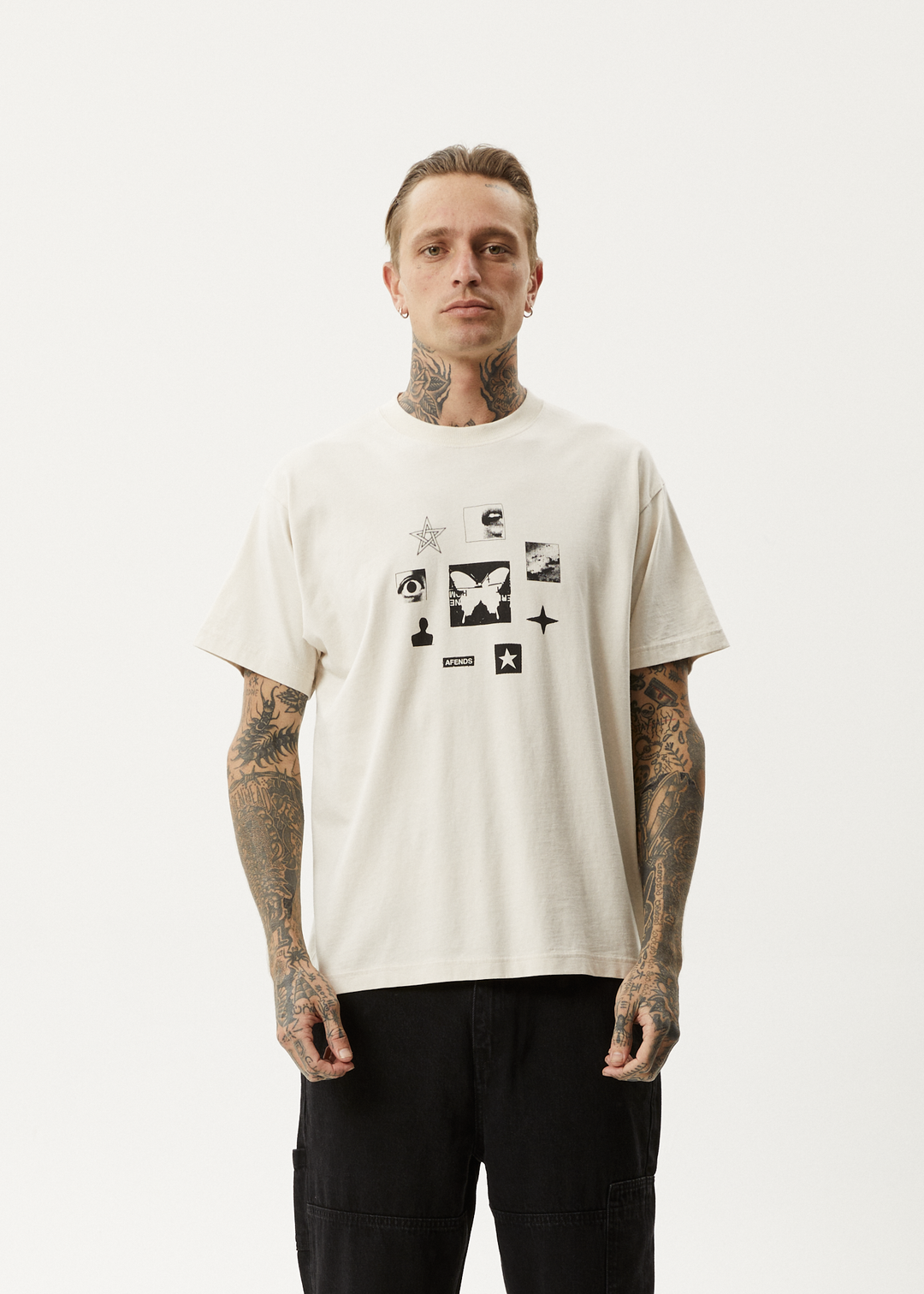 AFENDS Mens Disorder - Boxy T-Shirt - Moonbeam 