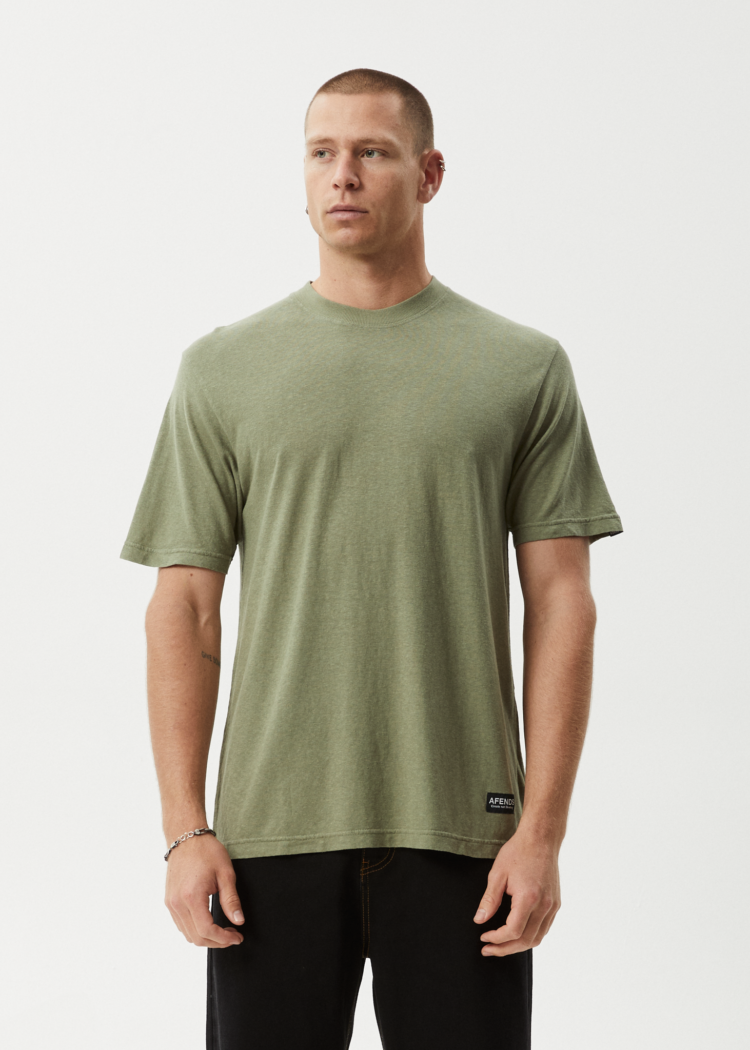 AFENDS Mens Classic - Retro Tee - Oil Green