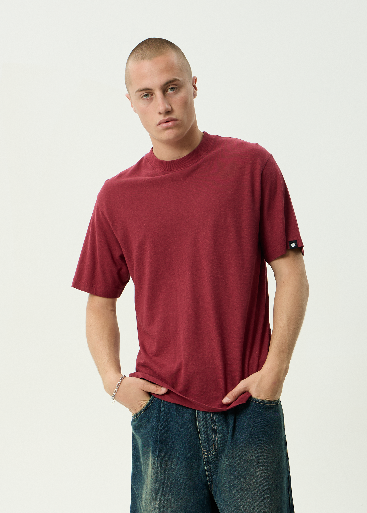 AFENDS Mens Classic - Retro Tee - Washed Burgundy