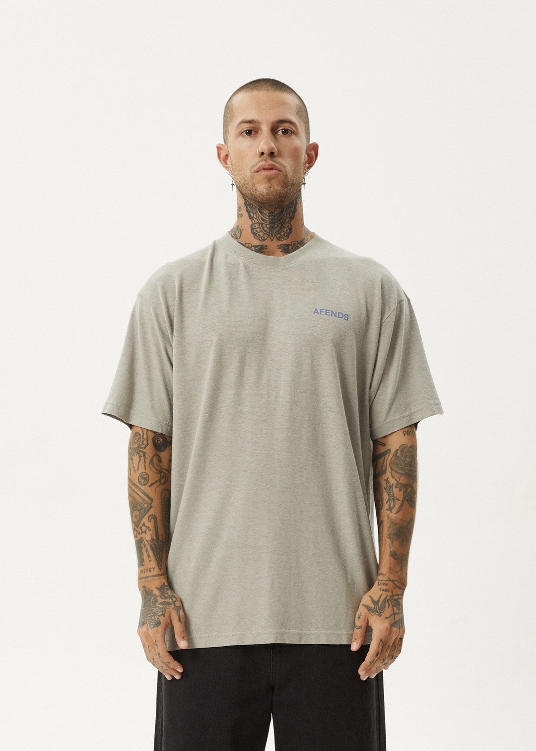 AFENDS Mens Staple - Boxy Fit Tee - Olive 