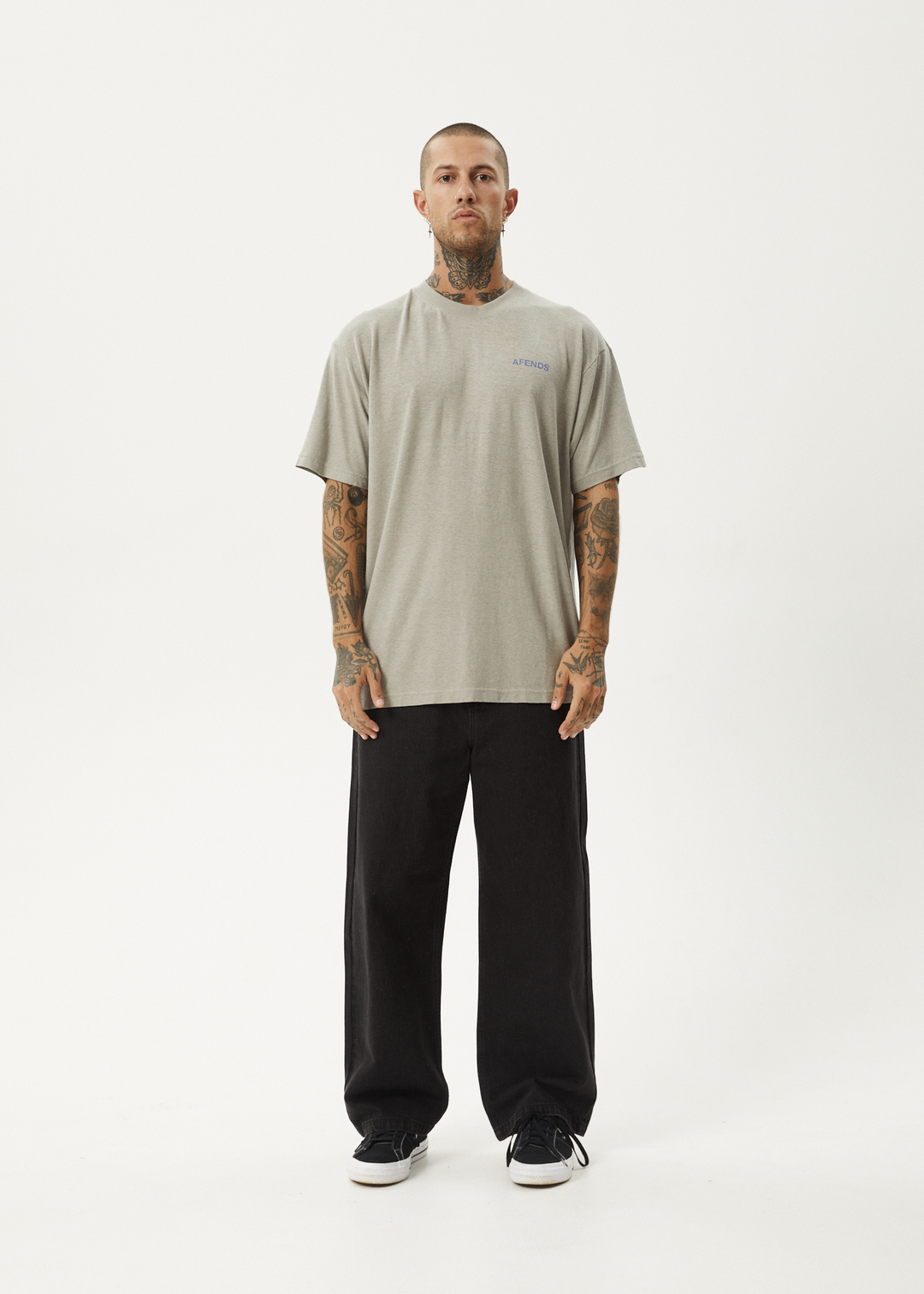 AFENDS Mens Staple - Boxy Fit Tee - Olive 