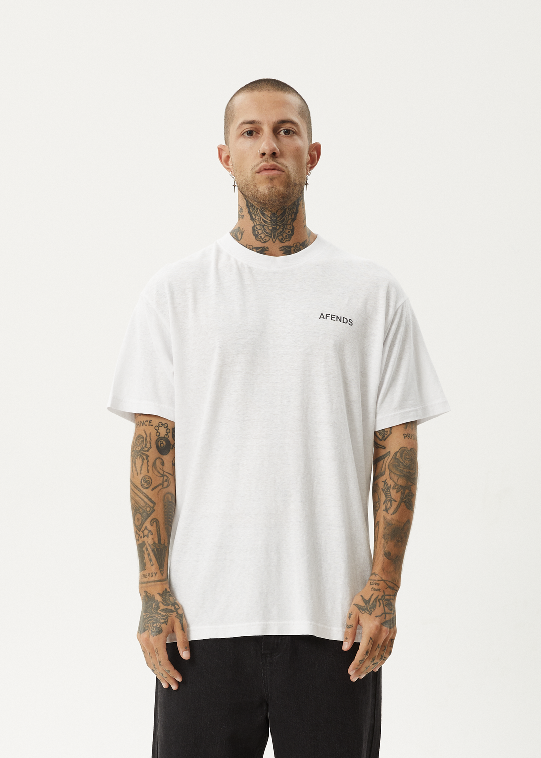 AFENDS Mens Staple - Boxy Fit Tee - White / Black 