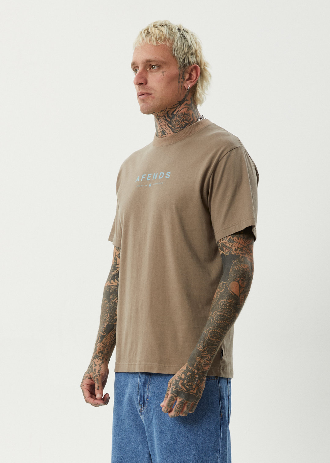 AFENDS Mens Thrown Out - Retro Fit Tee - Fossil