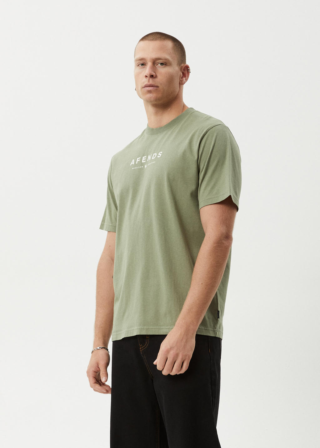 AFENDS Mens Thrown Out - Retro Tee - Oil Green