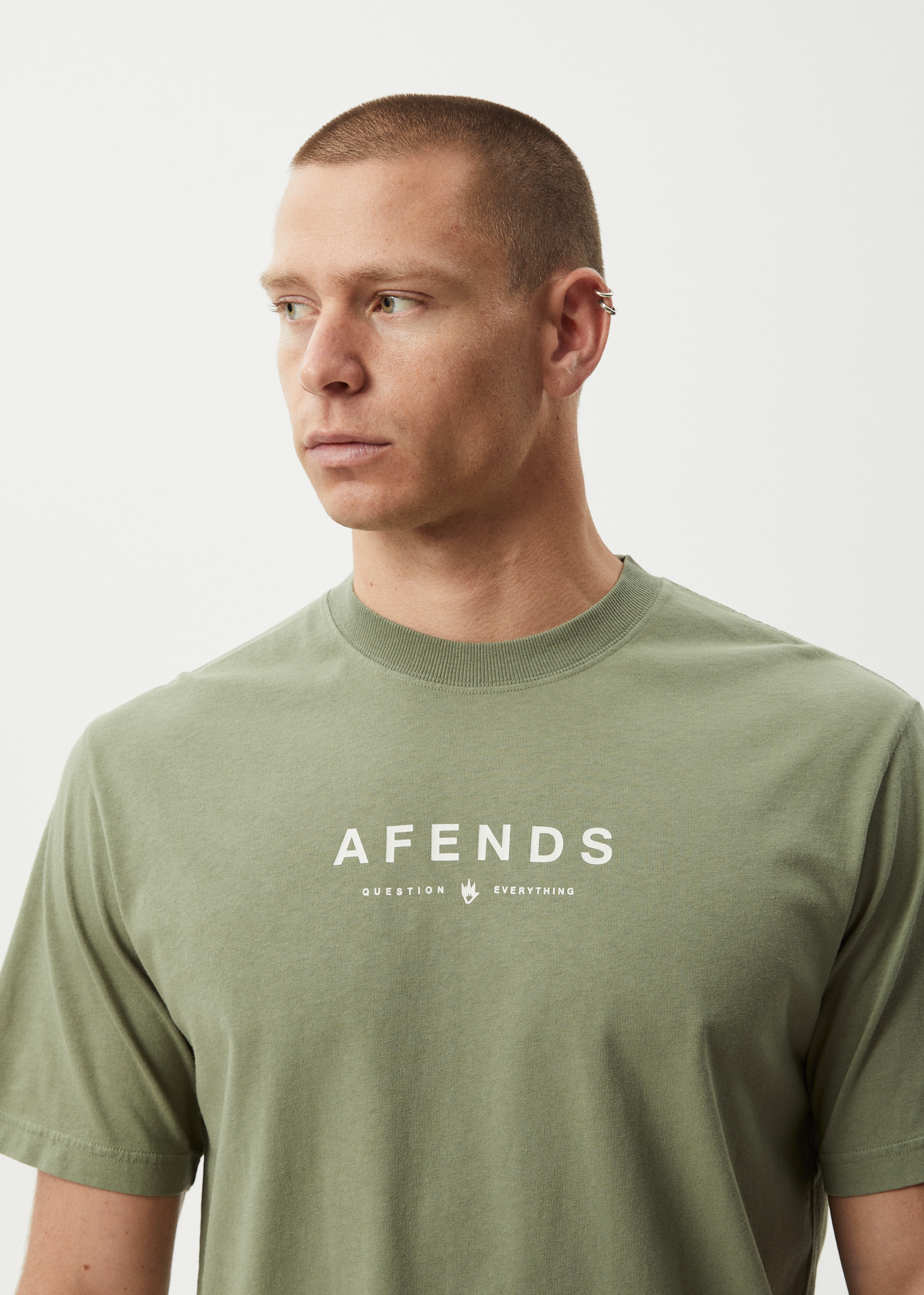 AFENDS Mens Thrown Out - Retro Tee - Oil Green
